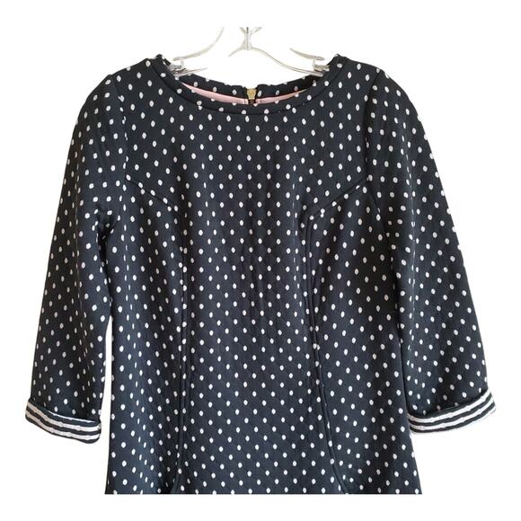 BODEN Women 6 6L Dotty Day Quilted Dress Polka Dot Black Gold Zipper 3/4 Sleeve - Picture 2 of 8